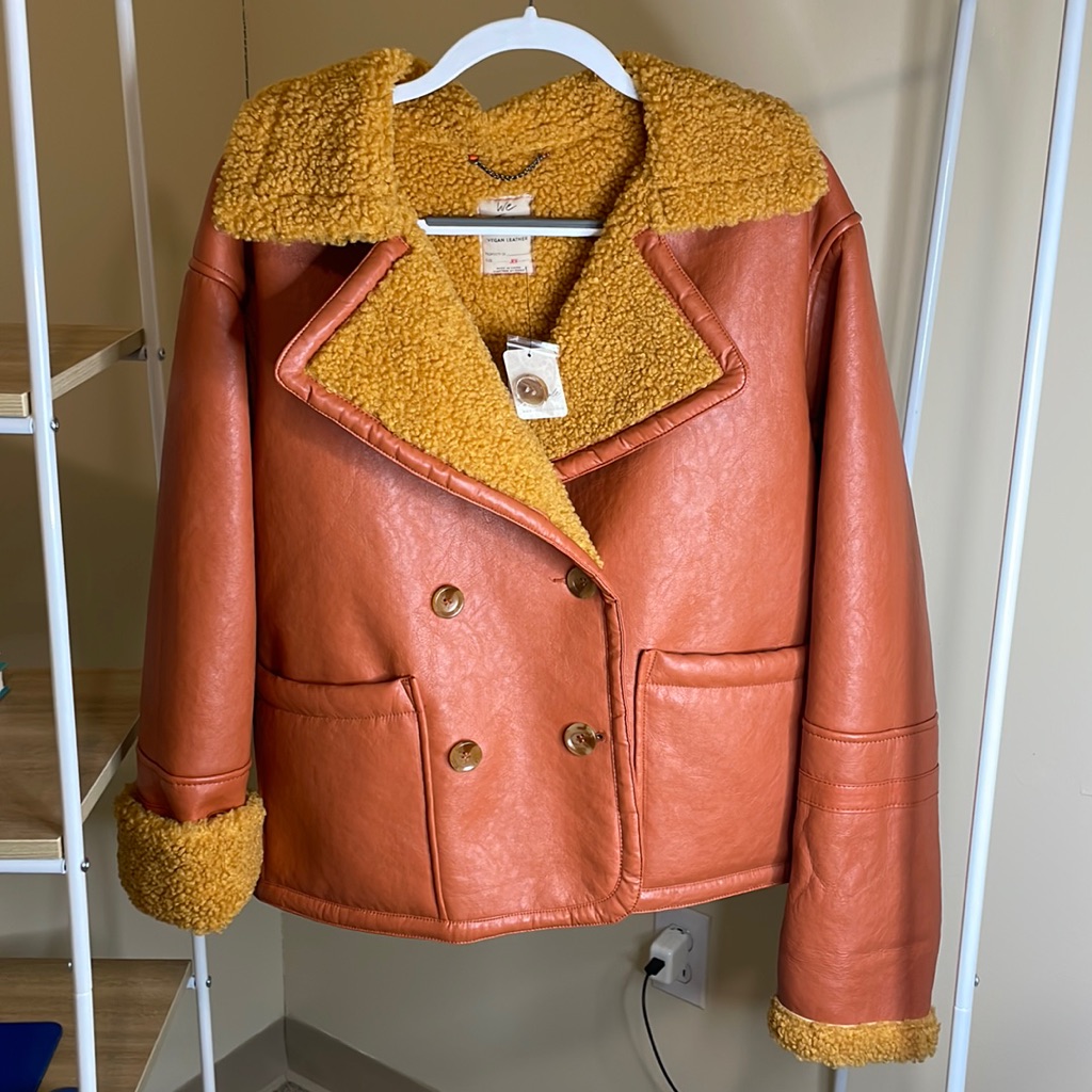 Nwt Free People Orange Vegan Leather Coat